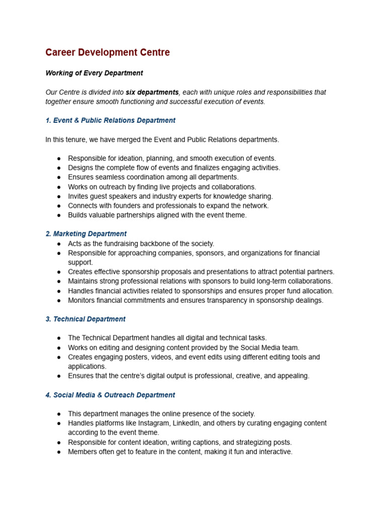 Career Development Centre Departments Overview | PDF