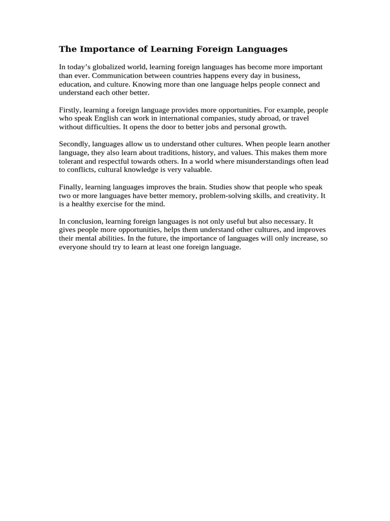 Benefits of Learning Foreign Languages | PDF