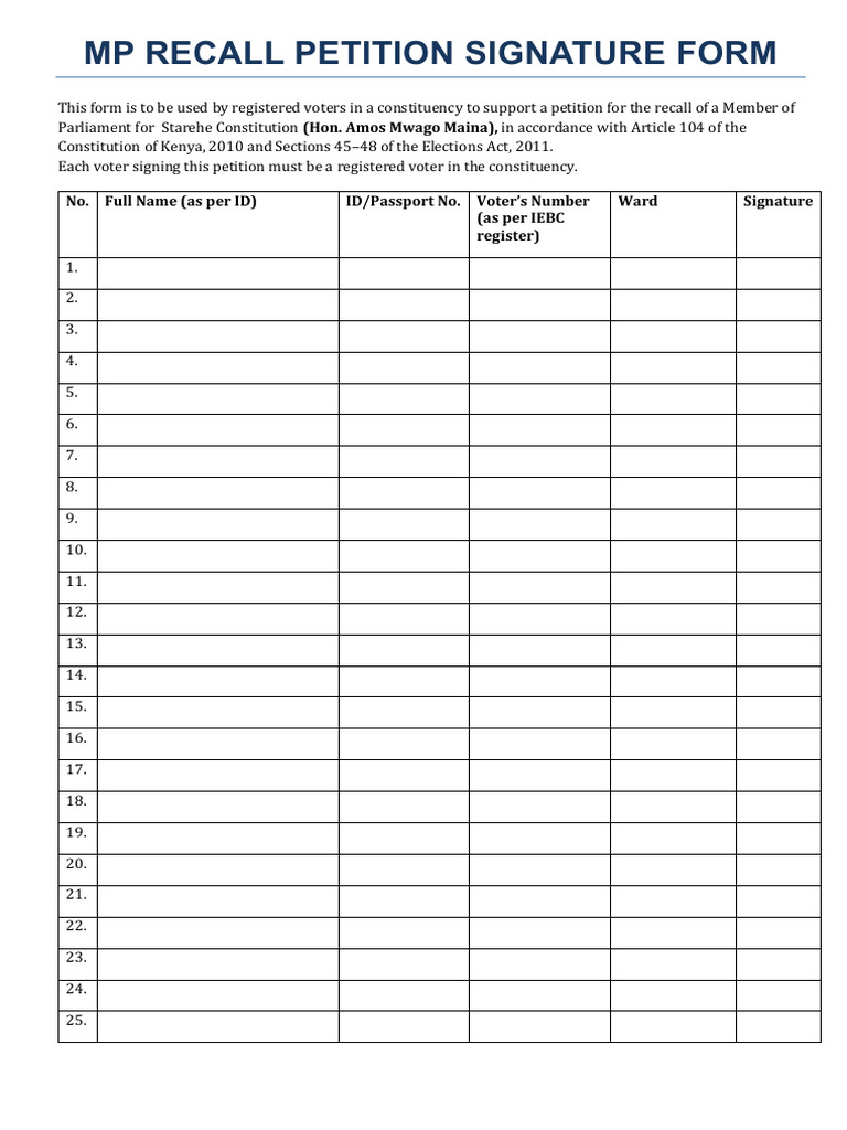 Starehe MP Recall Petition Form | PDF