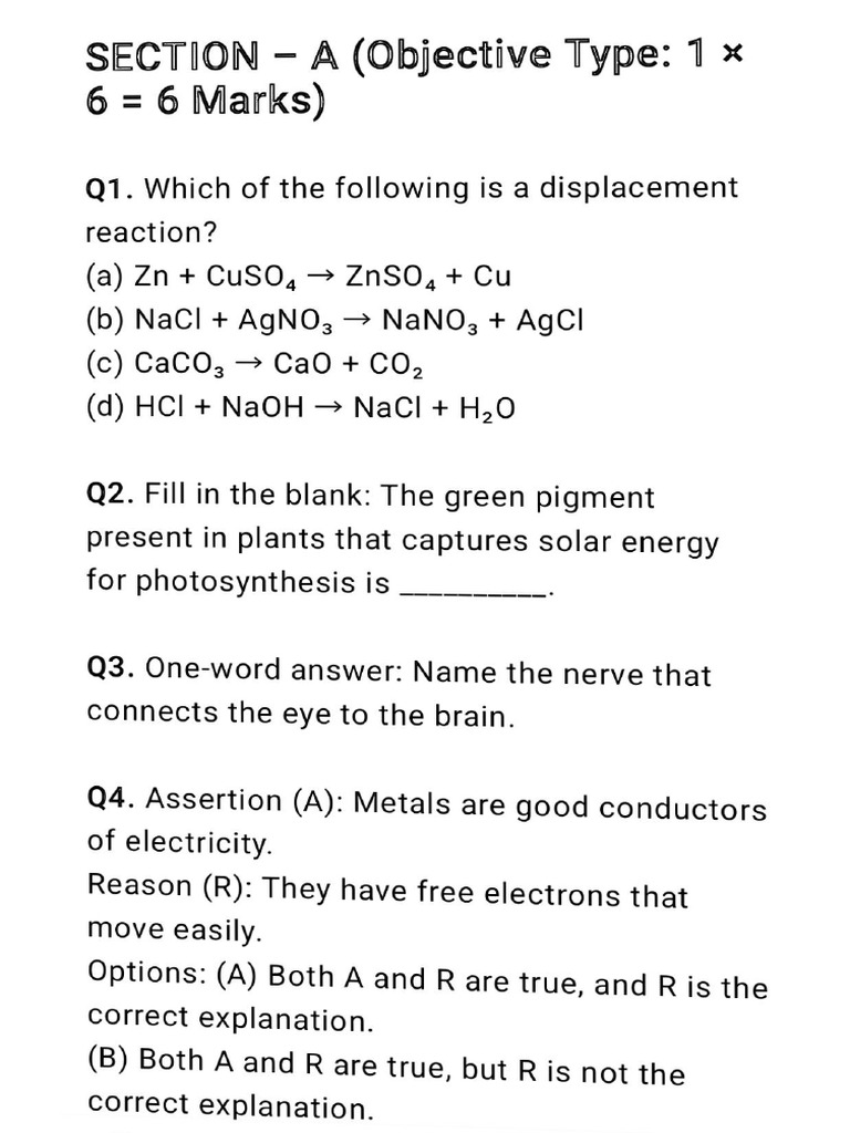 Class 10 Science Question Paper | PDF
