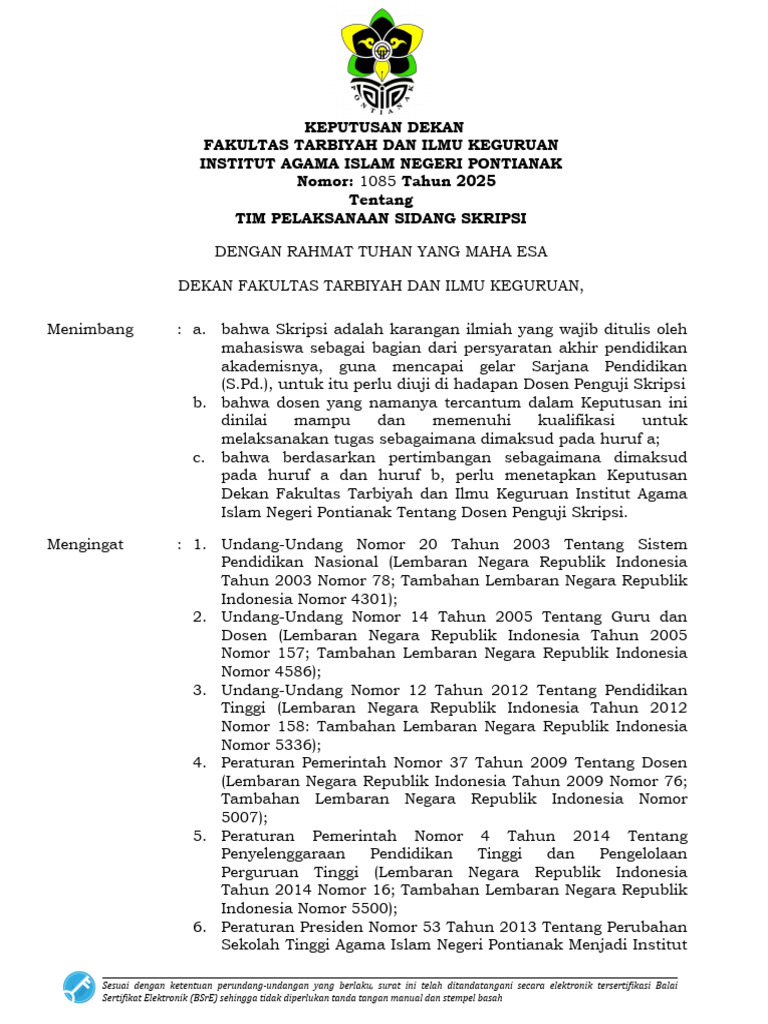 Keputusan Dosen Penguji Skripsi IAIN Pontianak | PDF