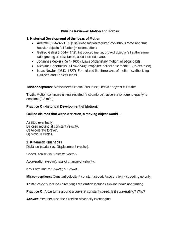 Physics Motion and Forces Review Guide | PDF | Force | Acceleration