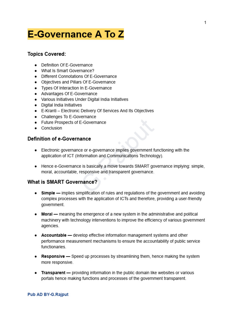 E-Governance A To Z Notes | PDF | Governance | Computing