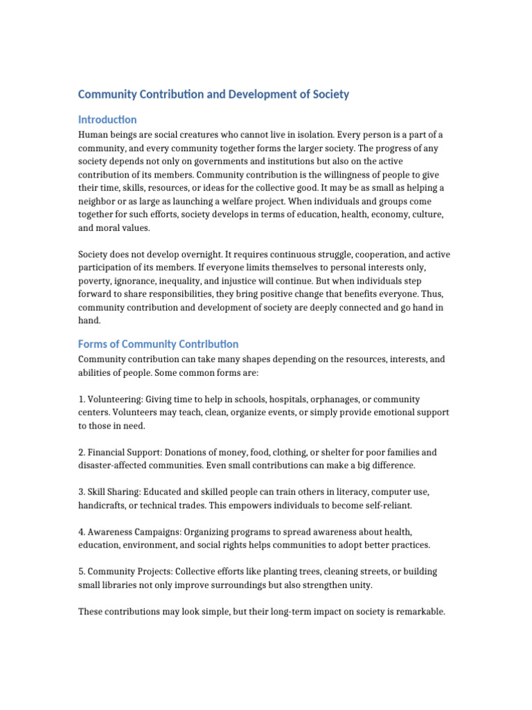 Community Contribution for Societal Growth | PDF | Poverty | Poverty ...