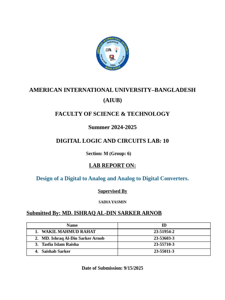 Digital to Analog Converter Lab Report | PDF