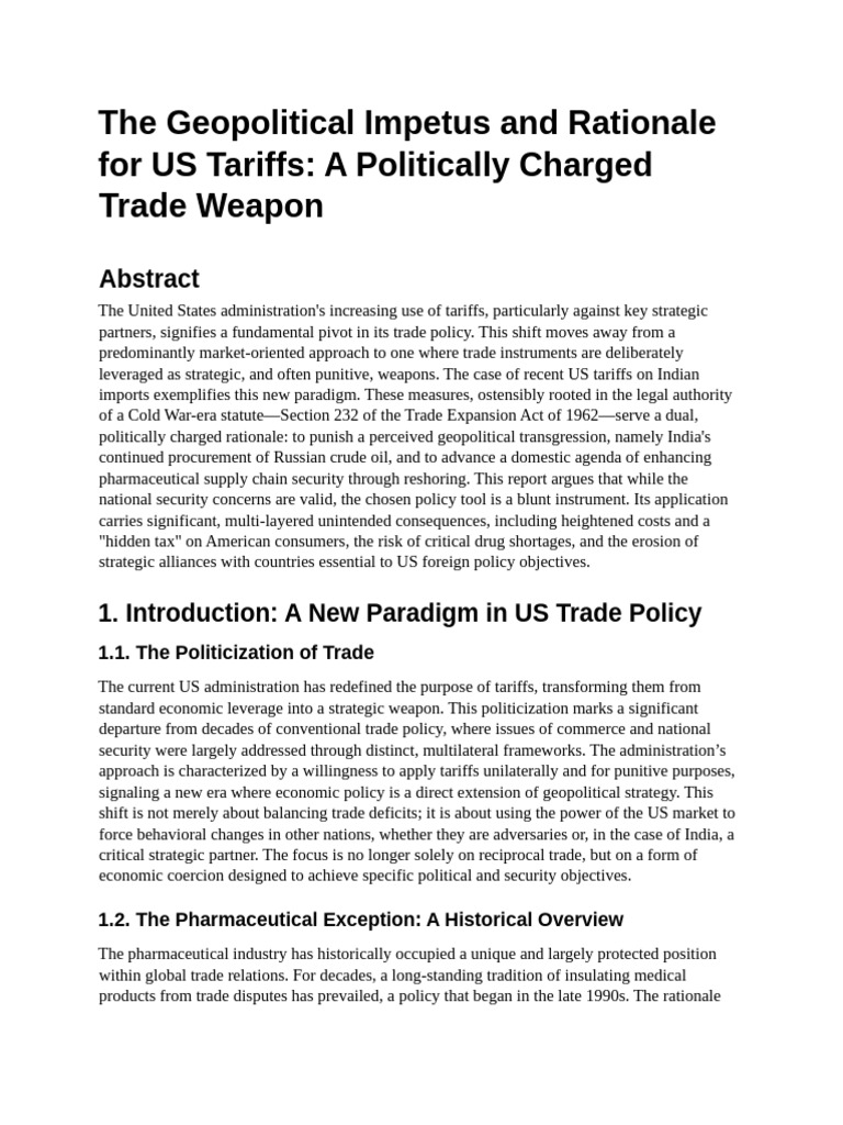 US Tariffs Geopolitics, Pharmaceuticals, Trade | PDF | Tariff | Policy