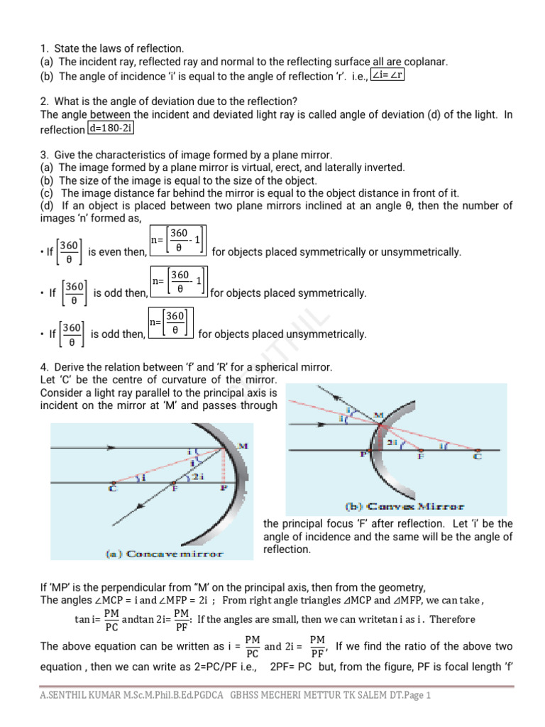 Laws of Reflection and Refraction Explained | PDF