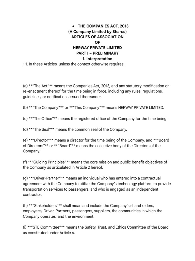 Articles of Association for Herway Pvt Ltd | PDF | Board Of Directors ...