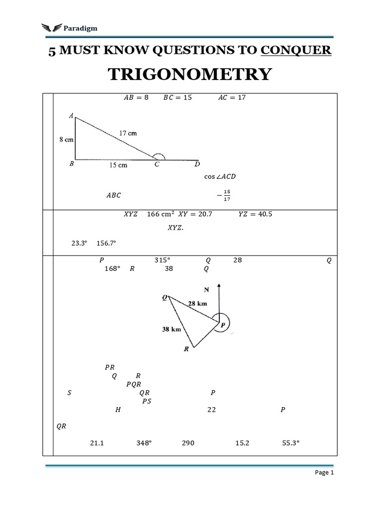 5 Key Trigonometry Questions for O Levels | PDF | Triangle | Area