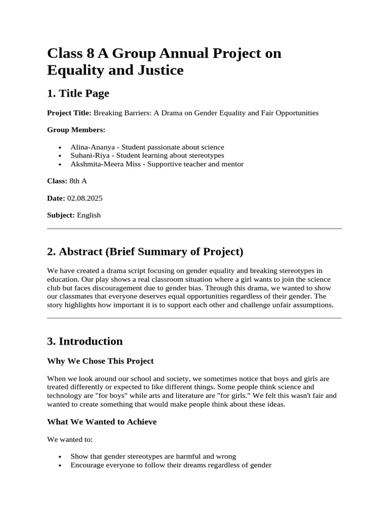 Drama Project on Gender Equality | PDF | Science | Social Equality