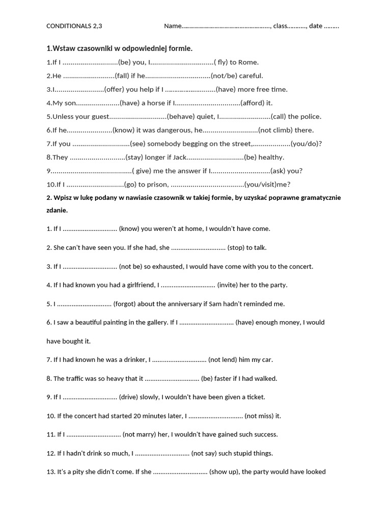 Conditional Sentences Practice Exercise | PDF | Chess | Chess Theory