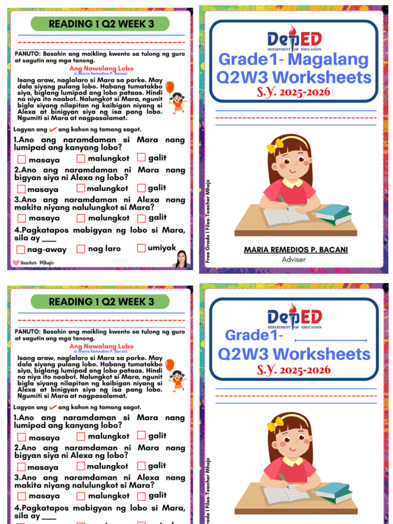 Grade 1 q2 Week 3 Worksheets Booklet - Free Grade 1 Files-Teacher Mhejz ...