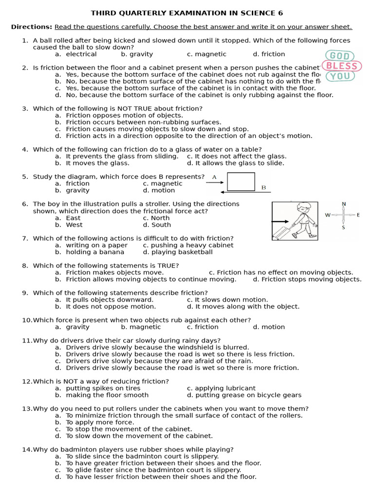 Science 6 Quarterly Exam: Forces & Energy | PDF | Friction | Machines