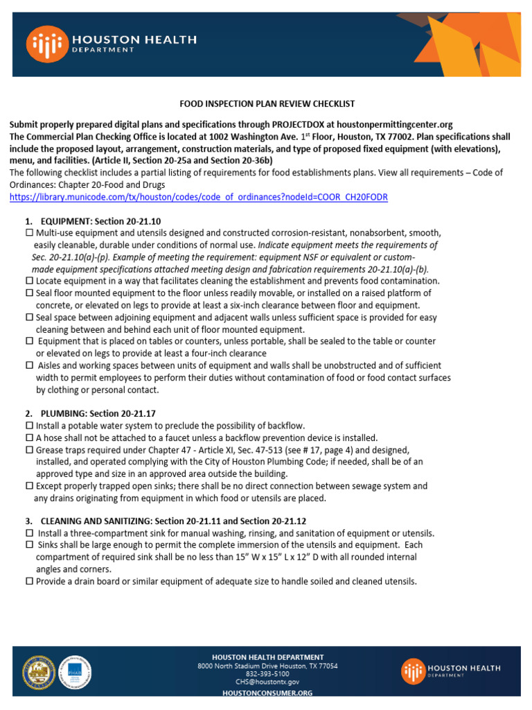 Texas Restaurant Inspection Checklist | PDF | Ventilation (Architecture ...