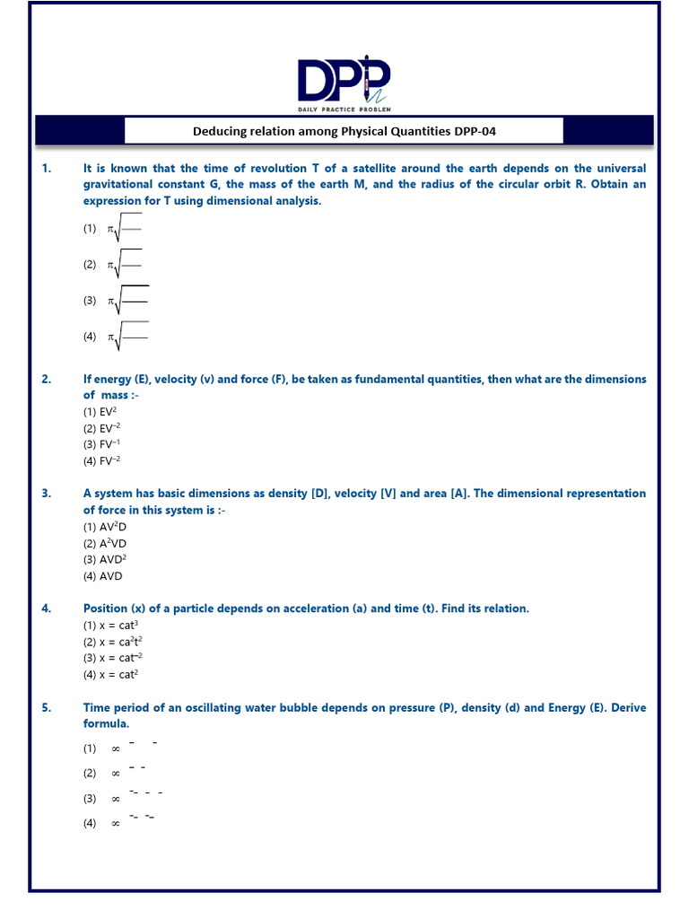 Dimensional Analysis in Physics Problems | PDF | Force | Mass