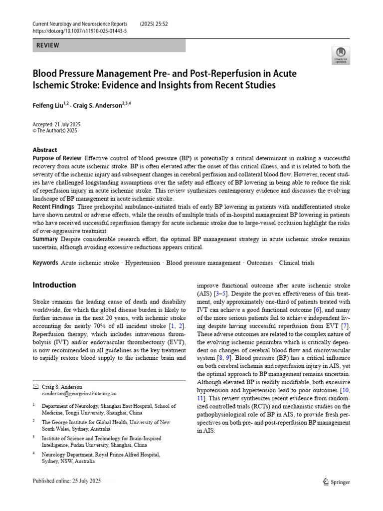 Blood Pressure Management in Acute Stroke | PDF | Stroke | Ischemia