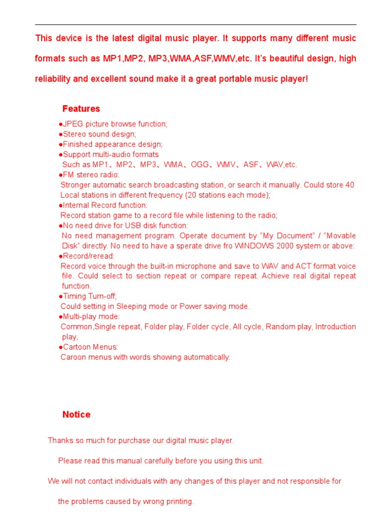 Versatile Digital Music Player Guide | PDF | Computer File | Usb