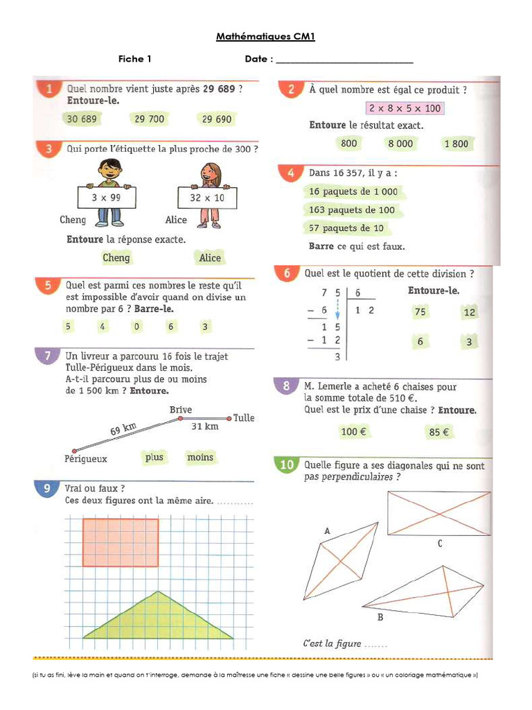 Exercices de Mathématiques CM1 à Imprimer | PDF