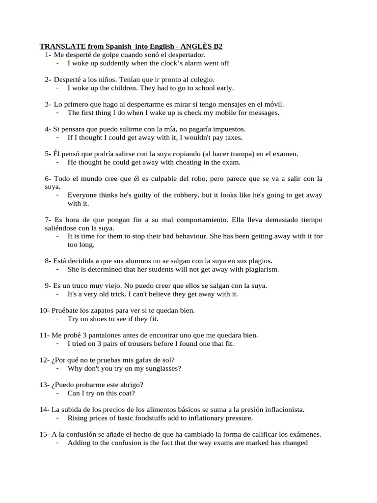 TRANSLATE From Spanish Into English - ANGLÈS B2 | PDF