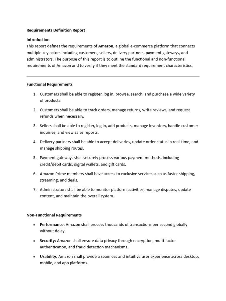 Amazon E-commerce Requirements Report | PDF | Usability | E Commerce