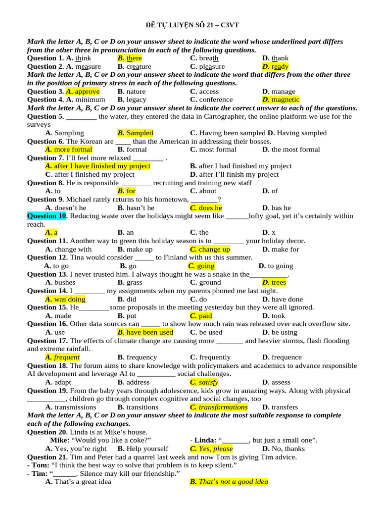 English Practice Test C3VT - Self-Assessment | PDF | Adolescence | Empathy