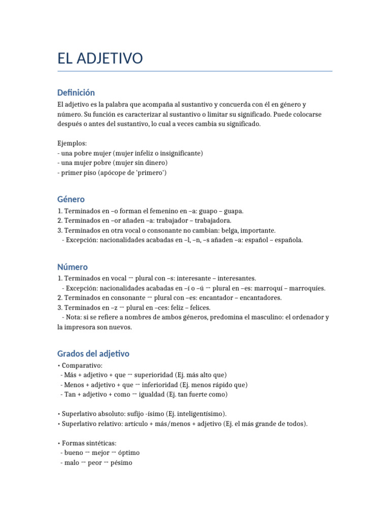 Guía Completa sobre el Adjetivo | PDF | Adjetivo | Lingüística