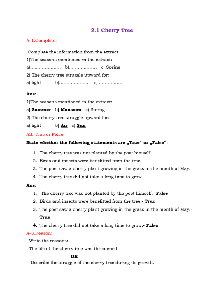 Struggles and Growth of the Cherry Tree | PDF | Poetry | Trees