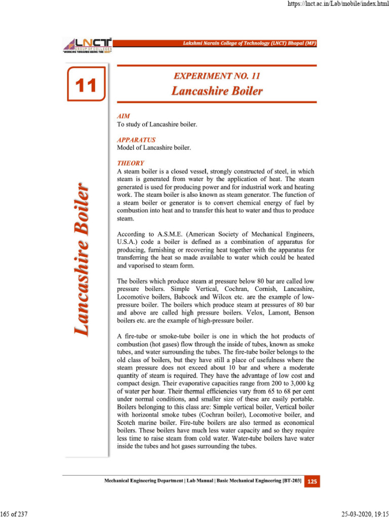 Experiment No 10 Lancashire Boiler | PDF
