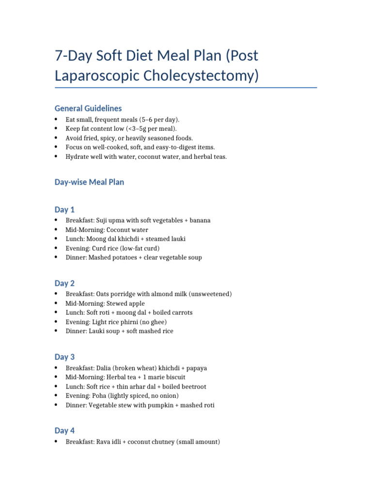 Soft Diet After Lap Cholecystectomy | PDF | Eating Behaviors Of Humans ...