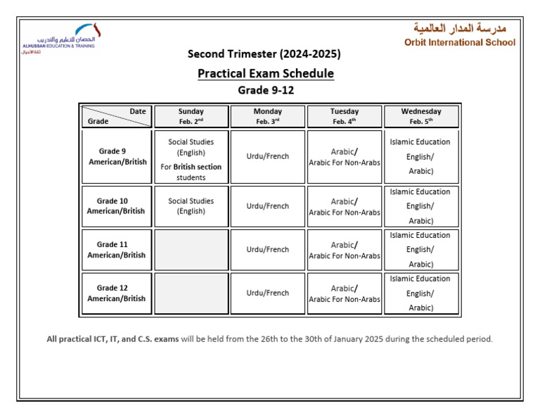 Grade 9-12 Practical Exam Schedule 2025 | PDF