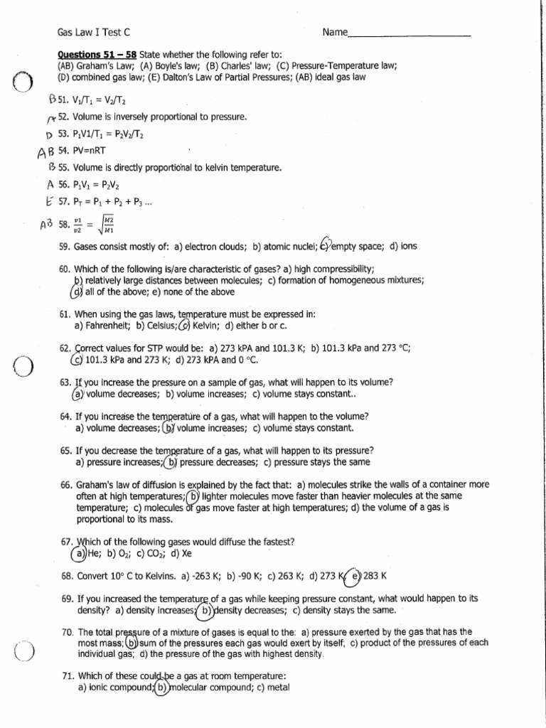 Gas Law Practice Test | PDF