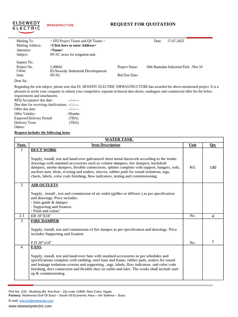 HVAC RFQ for 10th Ramadan Project | PDF | Duct (Flow) | Building ...