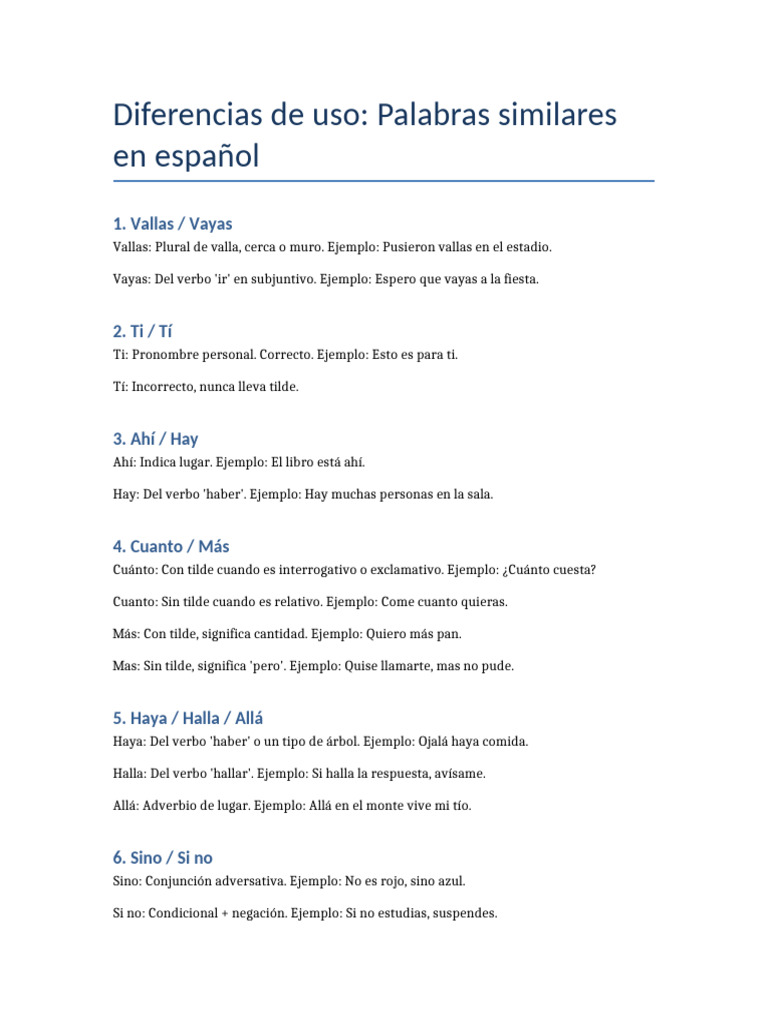Palabras similares en español: diferencias | PDF | Morfología ...