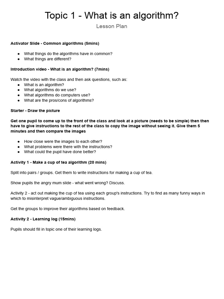 Understanding Algorithms: Lesson Plan | PDF