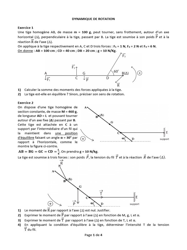 Dynamique de rotation : exercices et solutions | PDF | Rotation | Vitesse