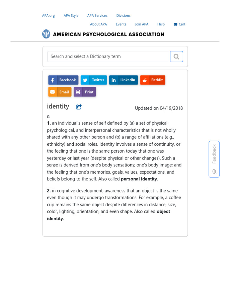 Identity Definition in Psychology | PDF | Identity (Social Science ...