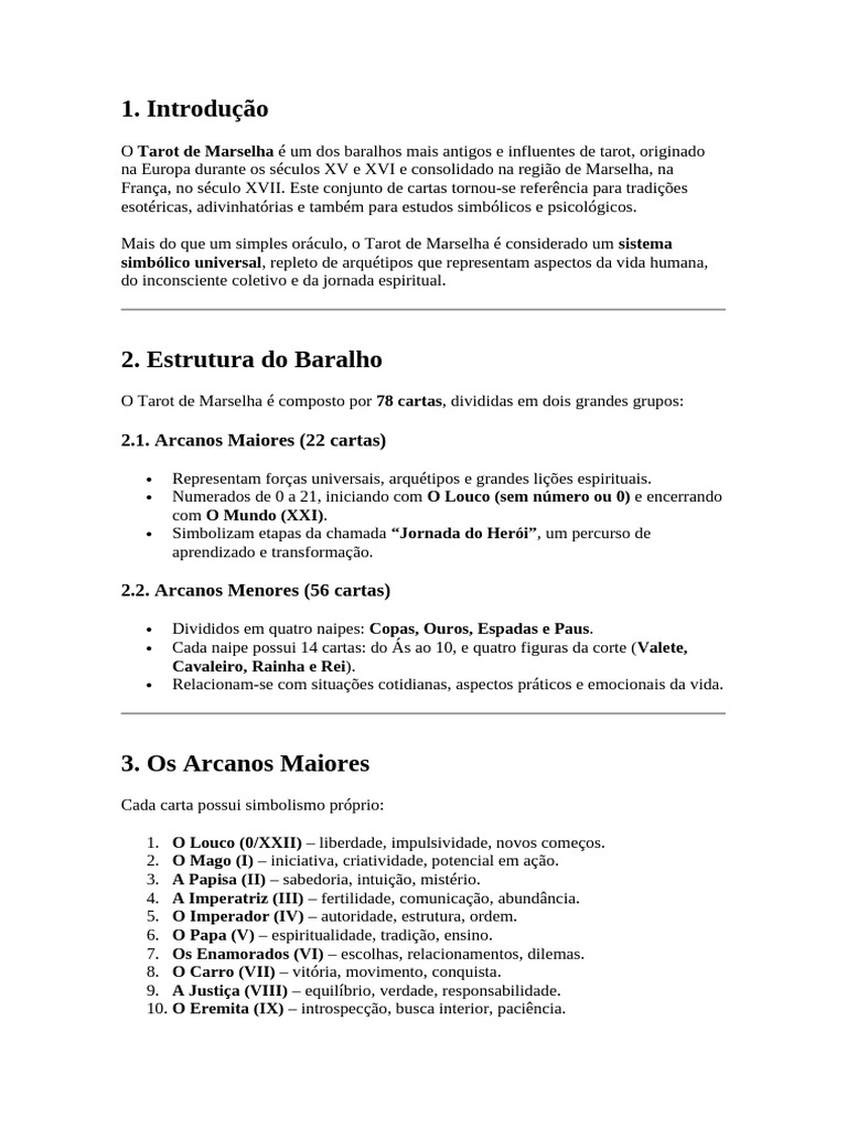 Significado do Tarot de Marselha | PDF | Tarô | Cartas de baralho