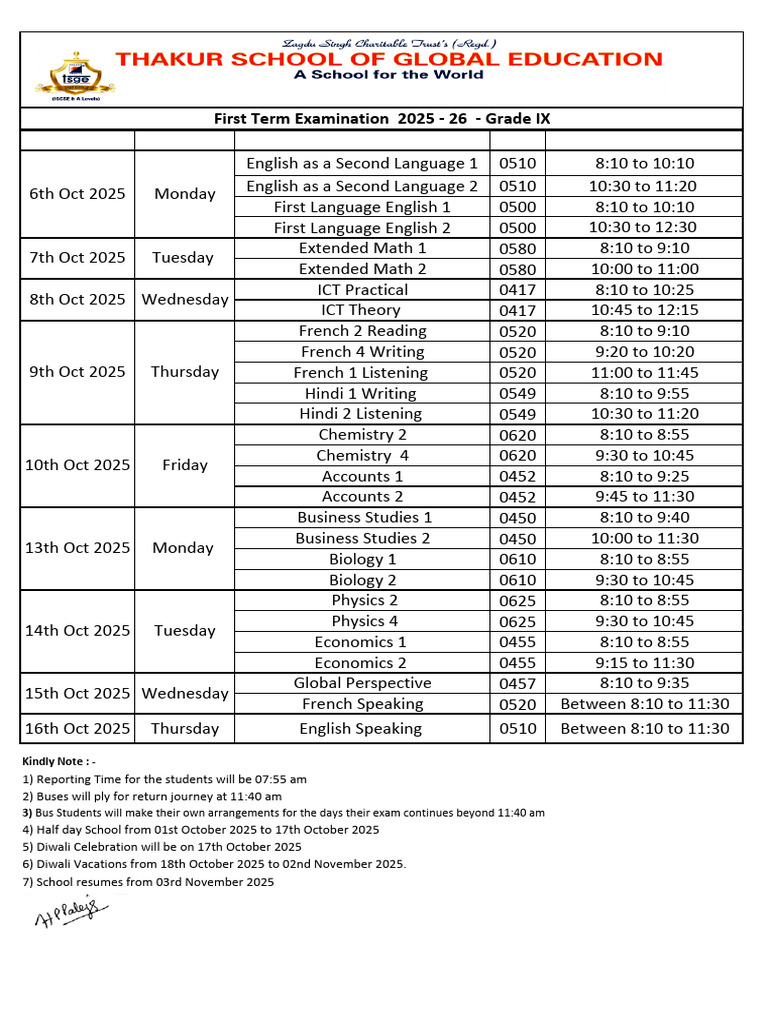 Class 9 Exam Time Table 2025 | PDF | Algebra | Business
