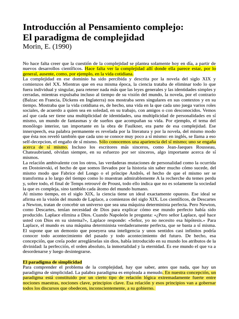 Morin E - Paradigma de La Compejidad (Leer) | PDF | Universo | Razón