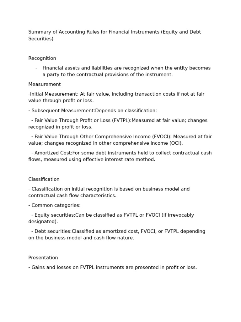 Accounting Rules for Financial Instruments | PDF | Fair Value | Bonds ...