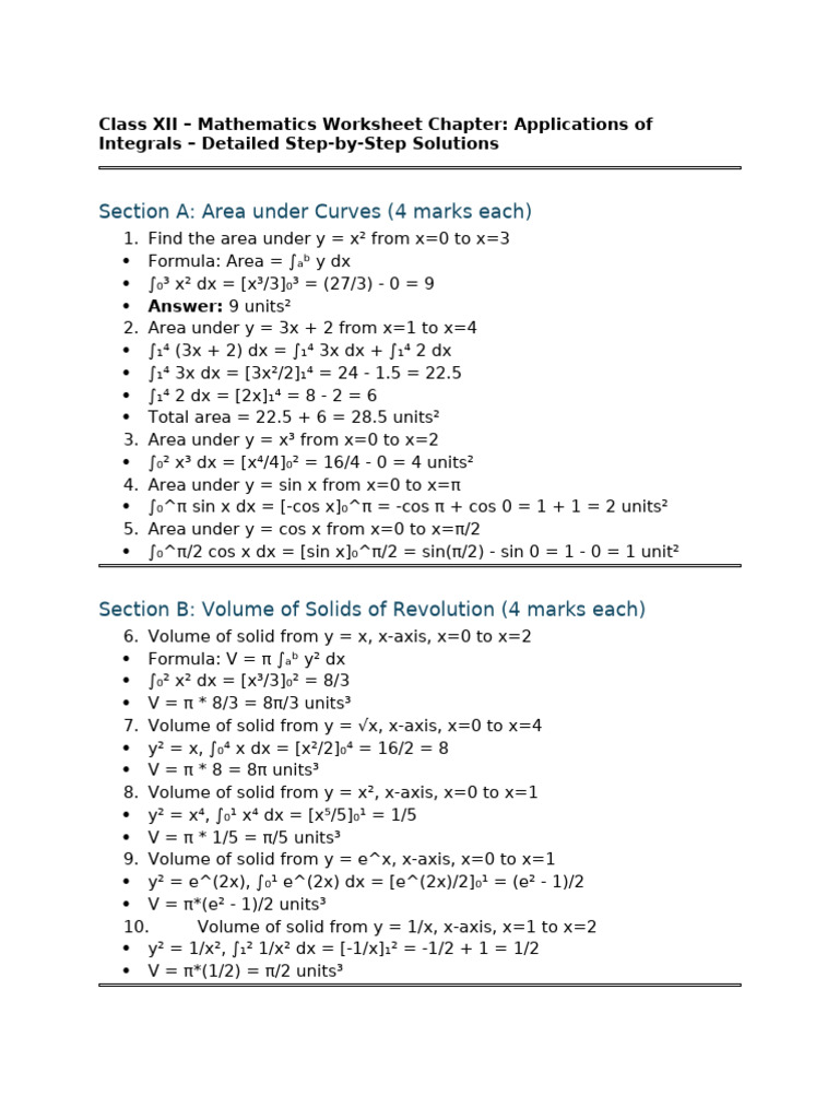 Area and Volume Calculations in Integrals | PDF