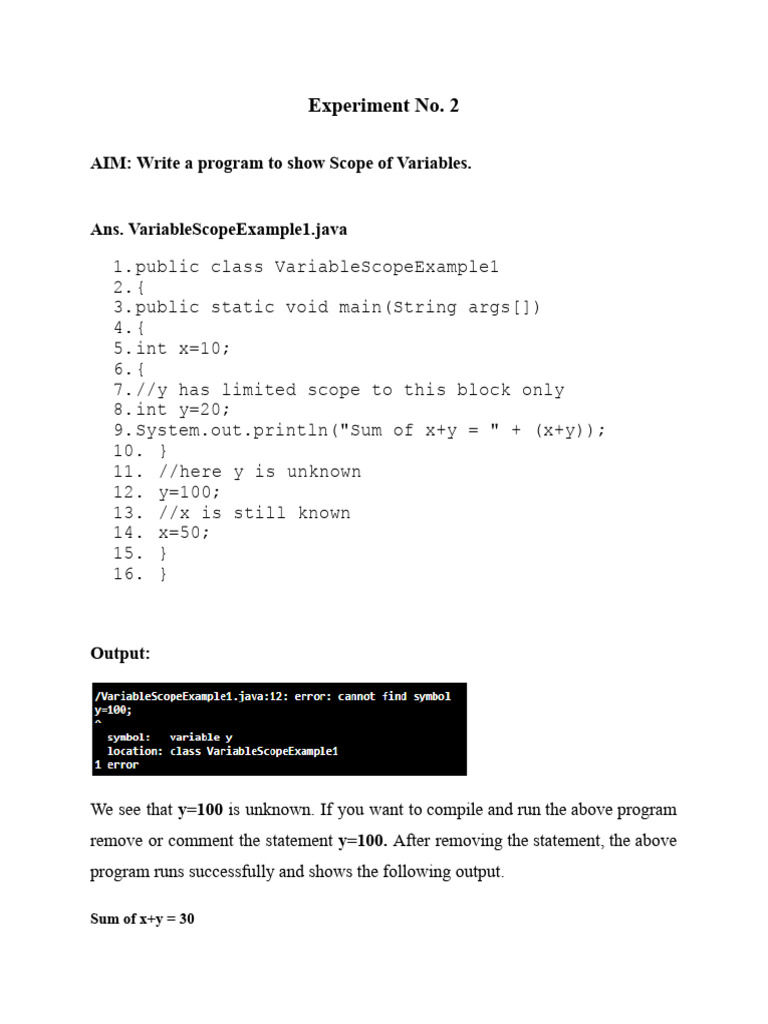 Understanding Variable Scope in Java | PDF