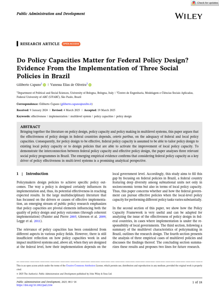 Federal Policy Design and Capacity in Brazil | PDF | Policy