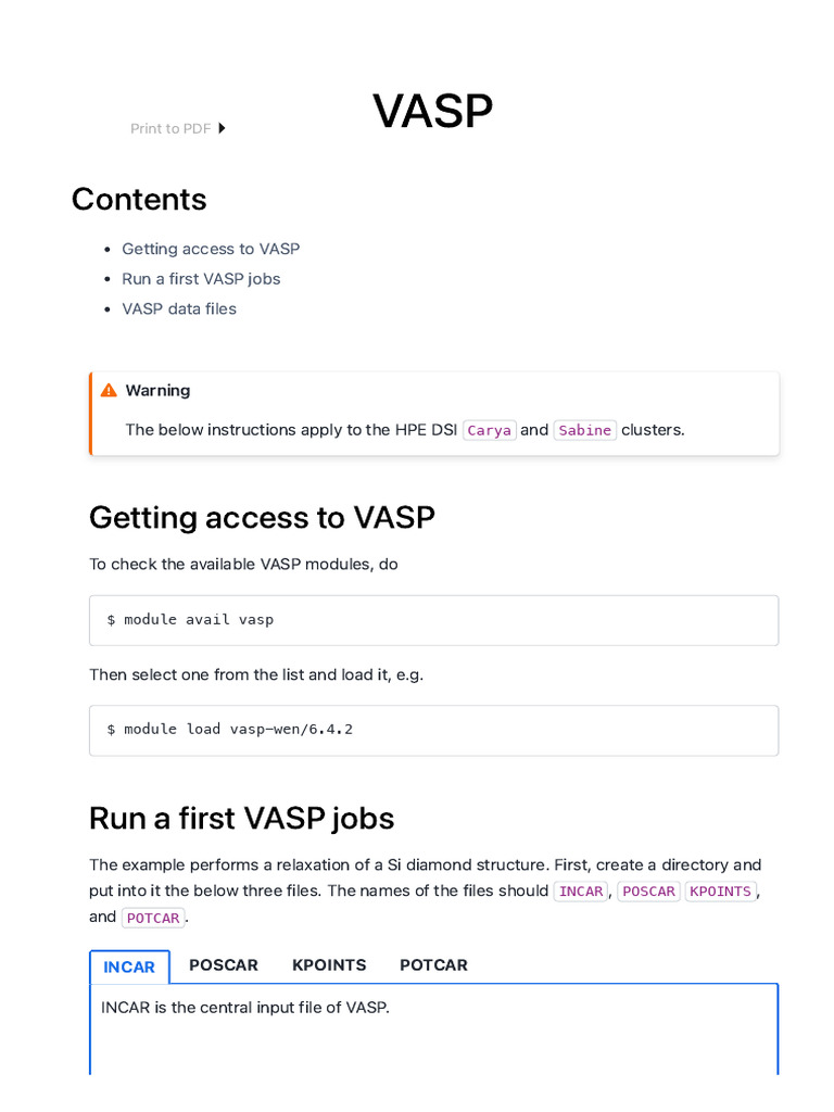 VASP Job Setup Guide for Clusters | PDF