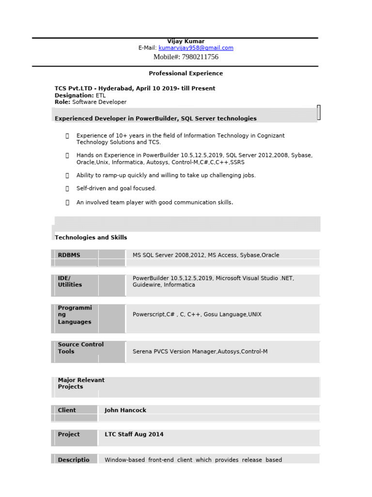 Vijay Kumar - ETL Developer Profile | PDF | Microsoft Sql Server ...