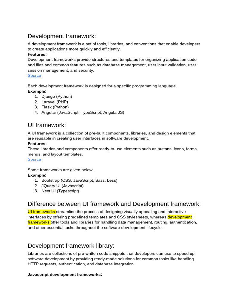 Development and UI Frameworks Overview | PDF