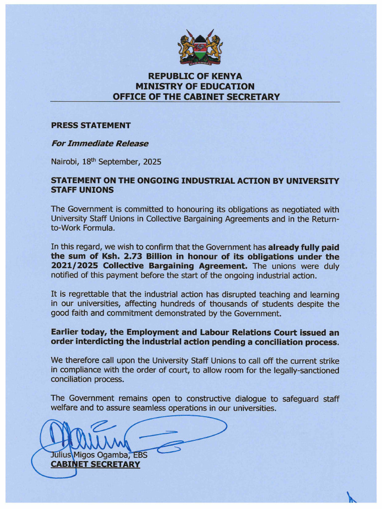 Statement On The Ongoing Industrial Action by University Staff Unions | PDF