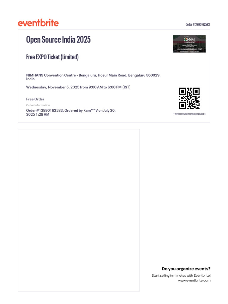 Open Source India 2025 Ticket Order Details | PDF