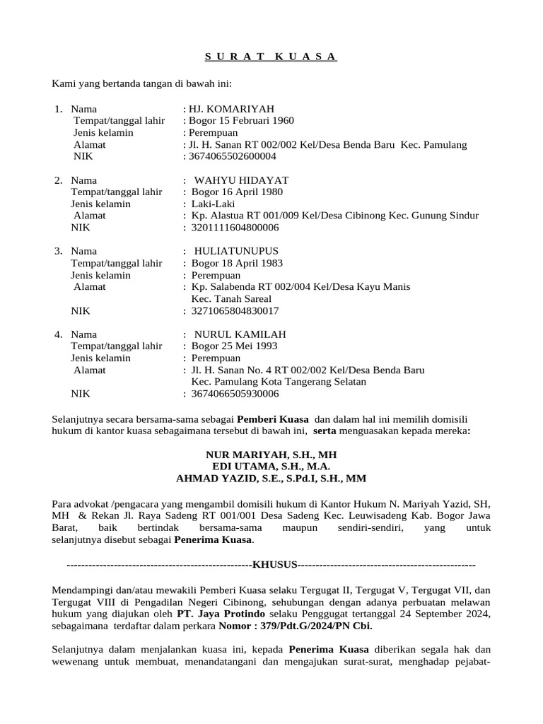 Surat Kuasa Pemberian Kuasa Hukum | PDF