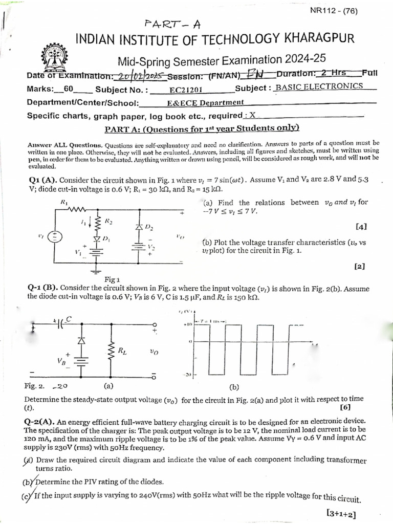 Ec21201 Basic-Electronics 2025 Spring Midsem | PDF